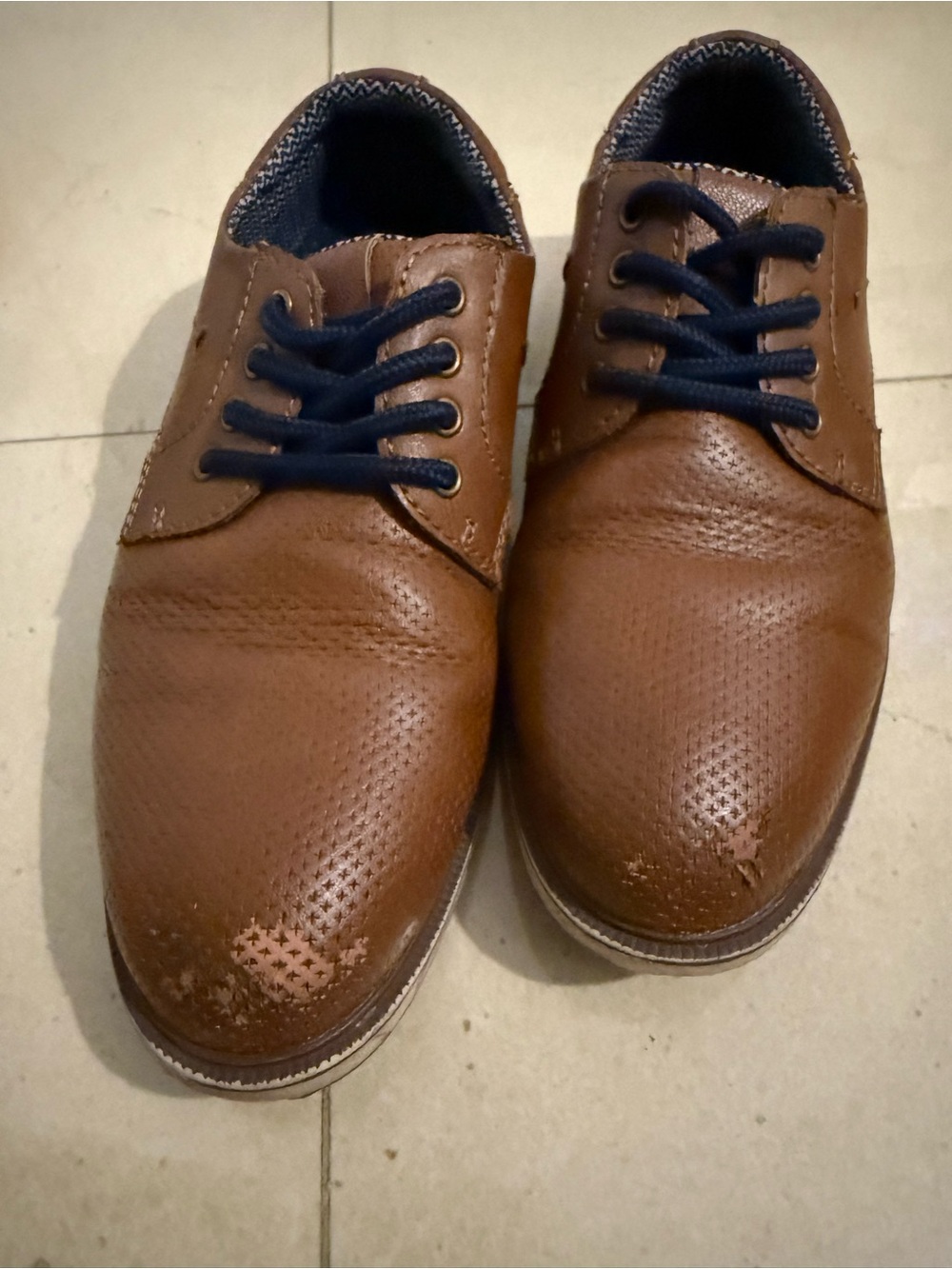 Kids Brown Dress Shoes with Navy Laces